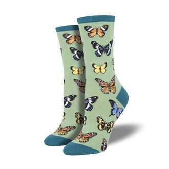 Socksmith Socksmith - Majestic Butterflies - Green - Crew - Women's