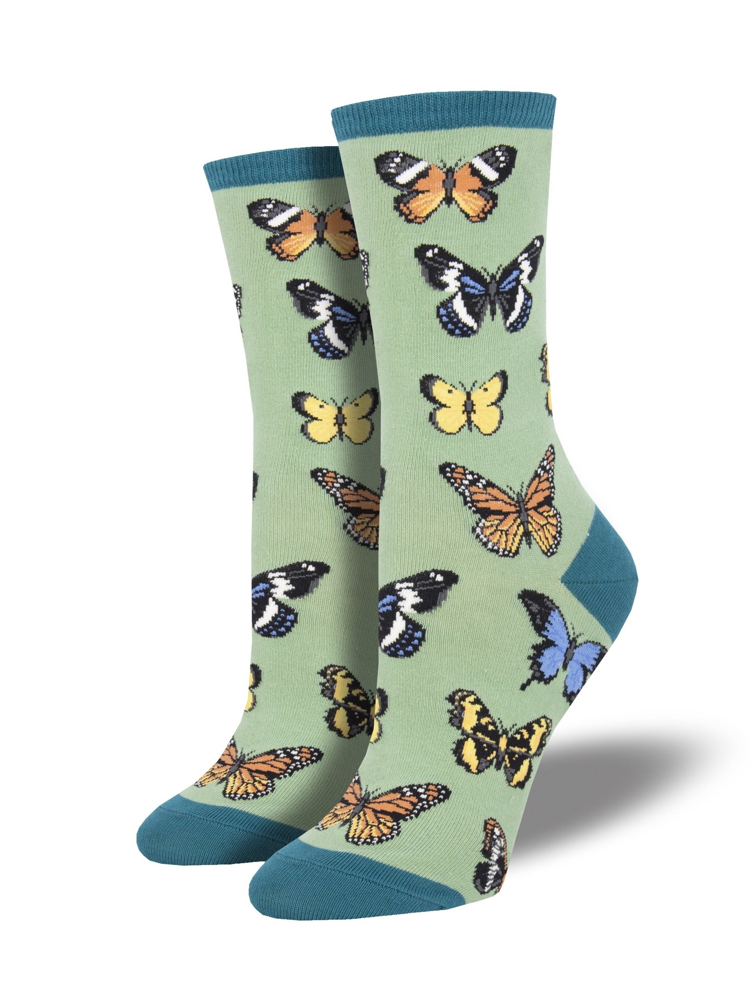 Socksmith - Majestic Butterflies - Green - Crew - Women's