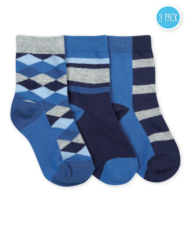 Jefferies - Argyle Stripe Crew - 3-Pk - 1167 - Navy - Boys