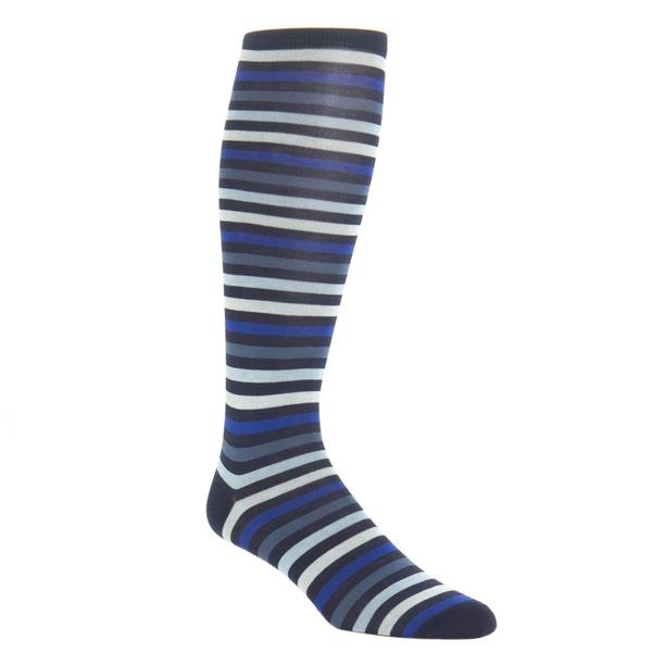 Dapper Classics - Classic Navy/Cream/Clematis Blue/Indigo Blue/Sky Blue Quad Stripe - Cotton - Over The Calf