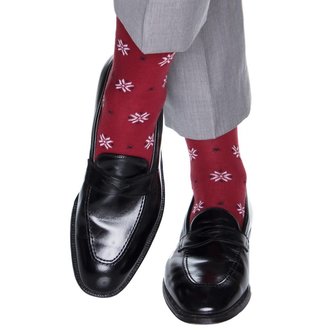 Dapper Classics Dapper Classics - Burgundy with Navy/White Snowflake - Merino Wool - Over The Calf