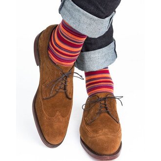 Dapper Classics Dapper Classics - Gray/Dress Navy/Burnt Orange/Grape and Burgundy Variegated Stripe - Merino Wool - Over The Calf