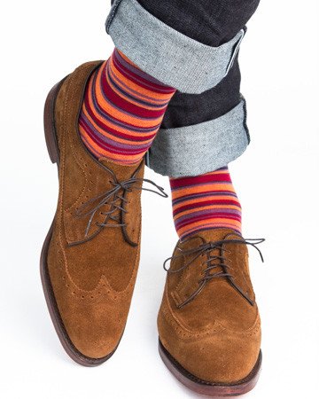 Dapper Classics - Gray/Dress Navy/Burnt Orange/Grape and Burgundy Variegated Stripe - Merino Wool - Over The Calf