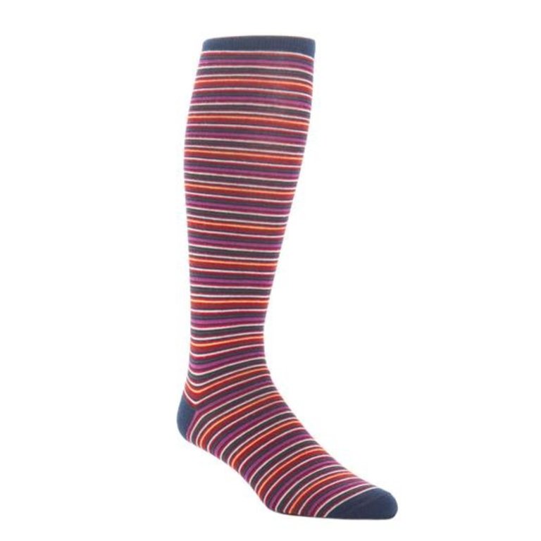 Dapper Classics Dapper Classics - Navy with Brown/Yolk/Red/White/Magenta Stripe - Merino Wool - Over The Calf