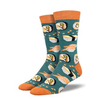 Socksmith Socksmith - Bamboo - Sushi Come Sushi Go - Teal Heather - Crew - Men's