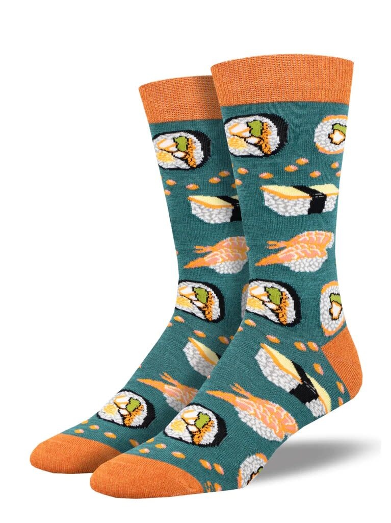 Socksmith - Bamboo - Sushi Come Sushi Go - Teal Heather - Crew - Men's