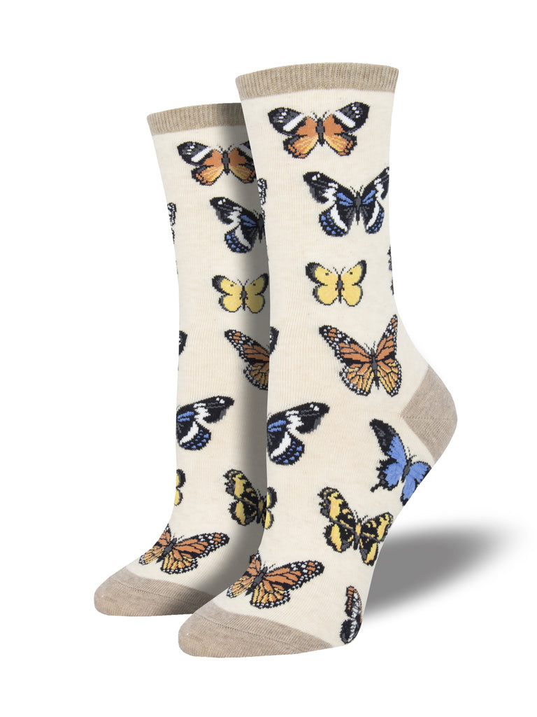 Socksmith - Majestic Butterflies - Ivory Heather - Crew - Women's