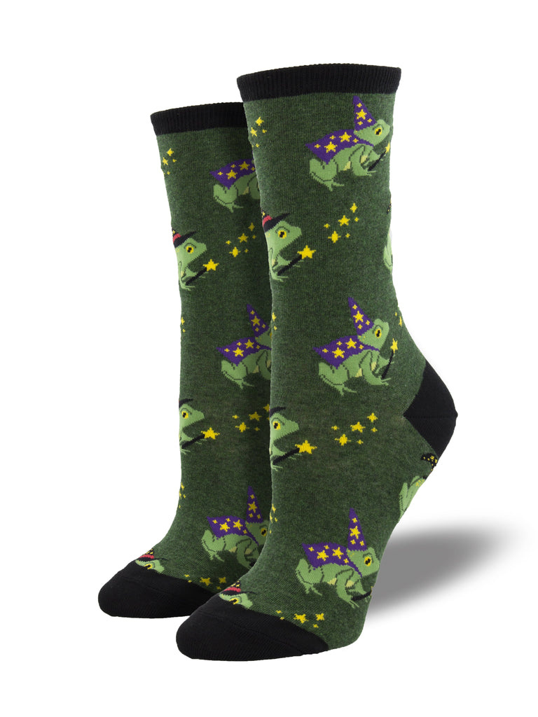 Socksmith - Freaky Frogs - Green Heather - Crew - Women's