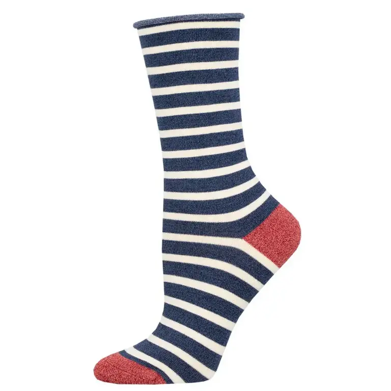 Socksmith Socksmith - Bamboo - Sailor Stripe Roll Top - Navy/Ivory - Crew - Women's