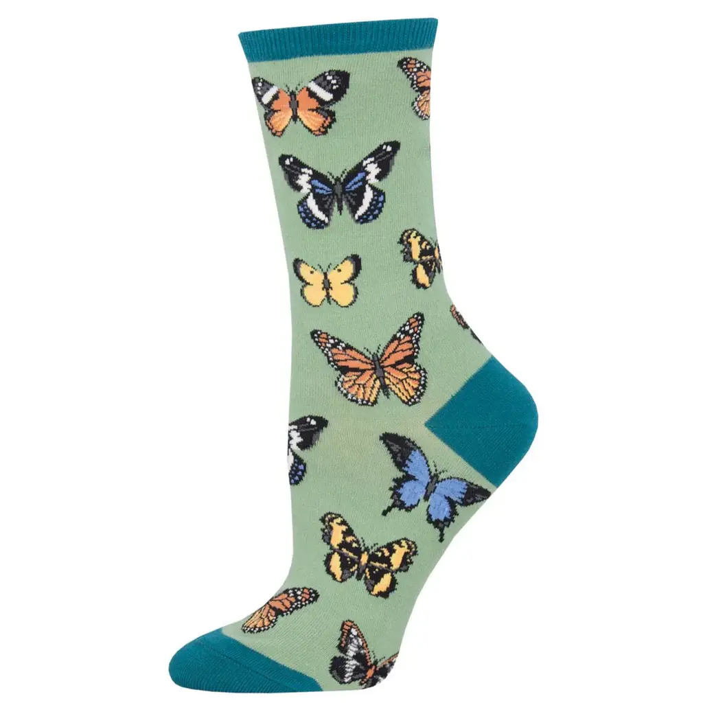 Socksmith - Majestic Butterflies - Green - Crew - Women's