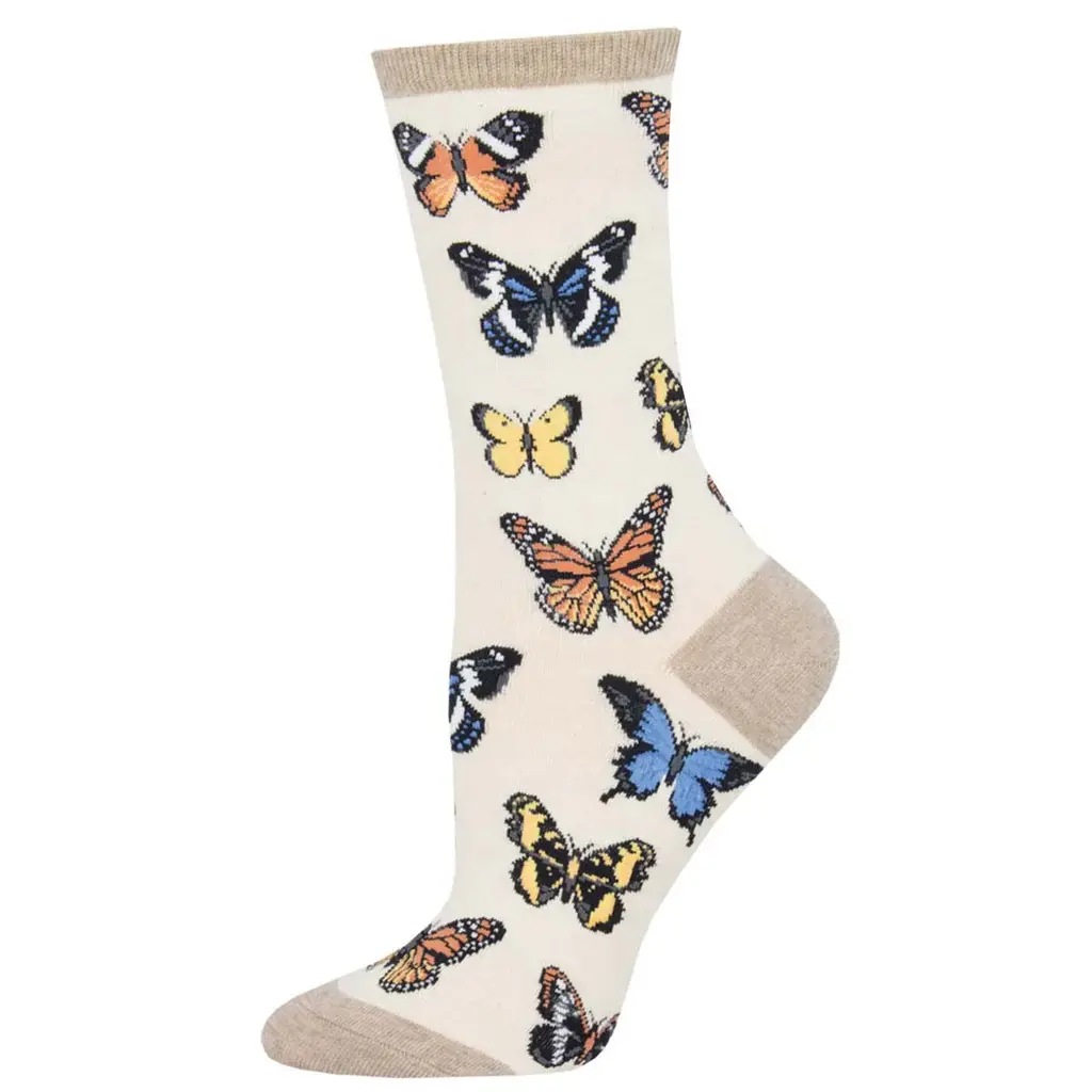 Socksmith - Majestic Butterflies - Ivory Heather - Crew - Women's