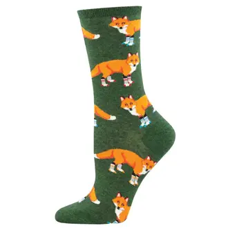 Socksmith Socksmith - Socksy Foxes - Green Heather - Crew - Women's