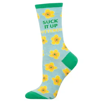 Socksmith Socksmith - Suck It Up Buttercup - Blue Heather - Crew - Women's