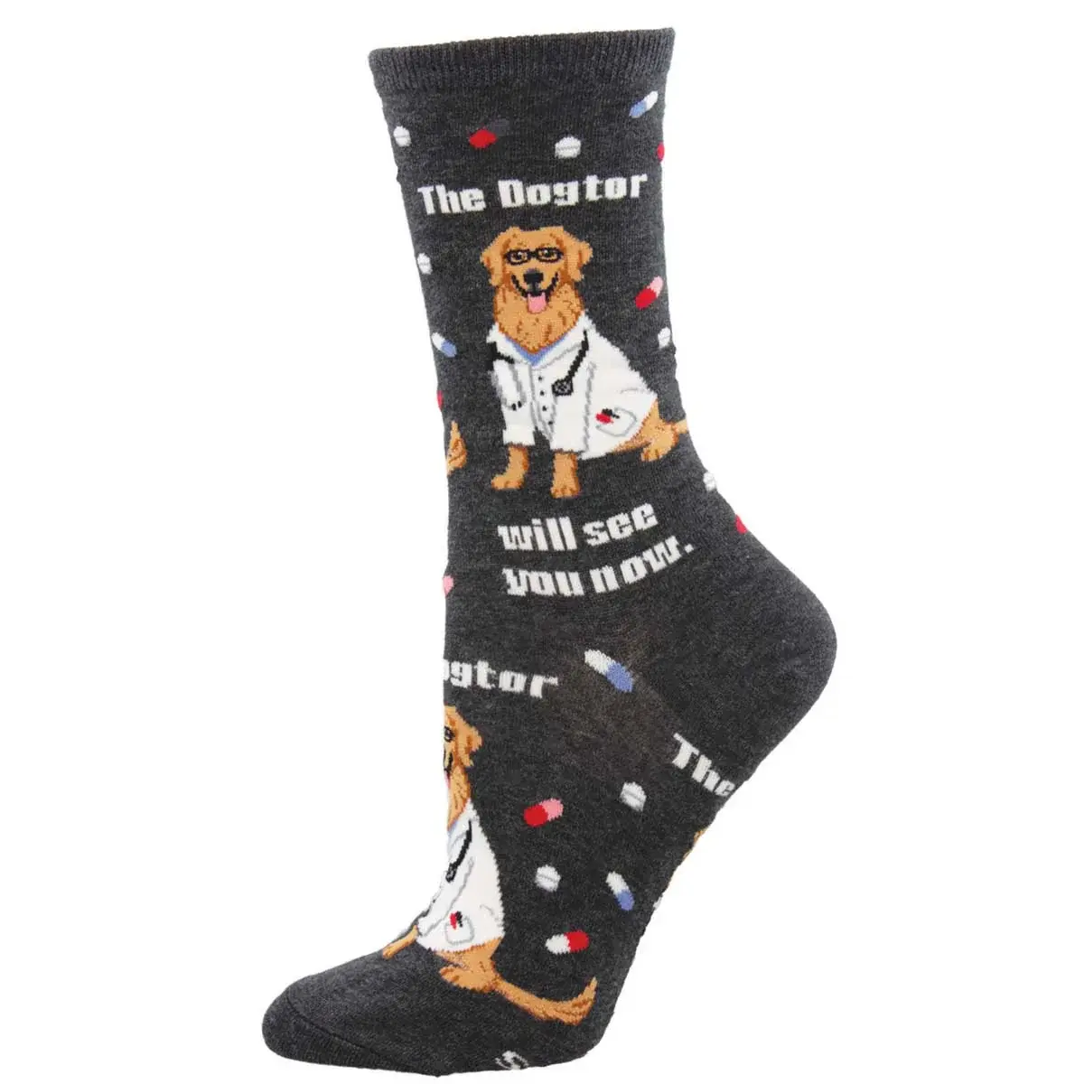 Socksmith - The Dogtor Is In - Charcoal Heather - Crew - Women's