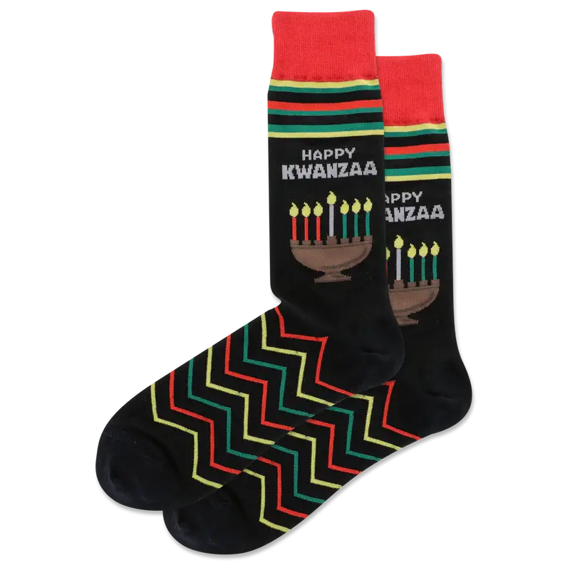 Hot Sox - Happy Kwanzaa - Black - Crew - Men's