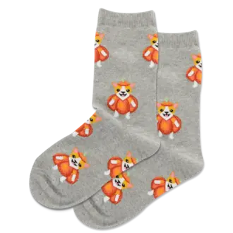 Hot Sox Hot Sox - Pumpkin Corgi - Gray Heather - Crew - Kid's