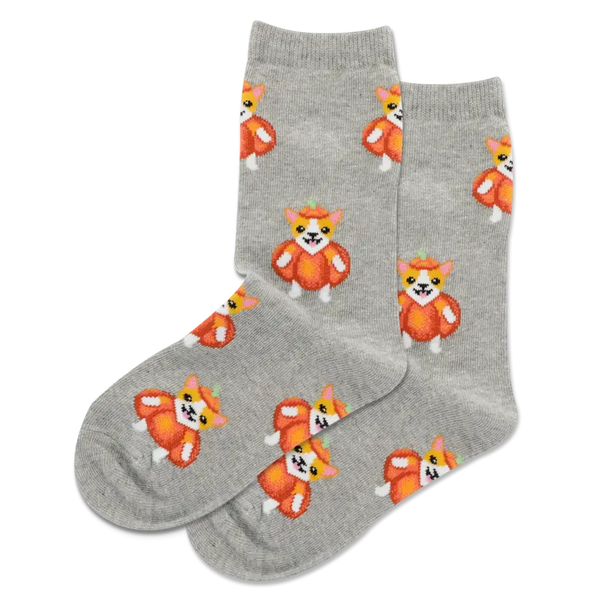 Hot Sox - Pumpkin Corgi Gray Heather Crew Kid's