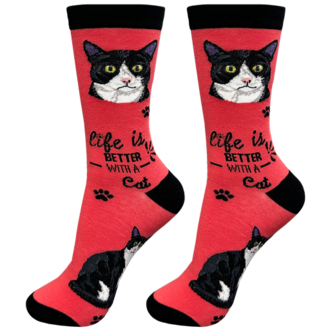 Life is Better LIFE IS BETTER - Black & White Cat - Crew - OSFM