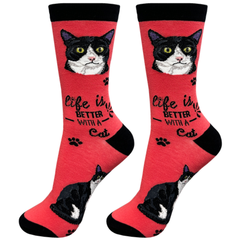 Life is Better LIFE IS BETTER - Black & White Cat - Crew - OSFM