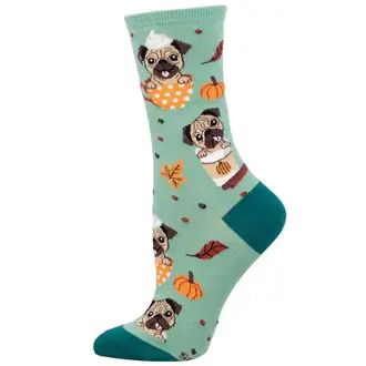 Socksmith Socksmith - Pugkin Spice Latte - Mint - Crew - Women's