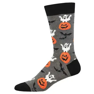 Socksmith Socksmith - Spooky Jack O'Lanterns - Charcaol Heather - Crew - Men's