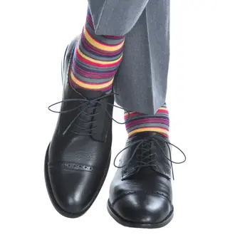 Dapper Classics Dapper Classics - Charcoal, Magenta, Saffron, Cream, and Gray Variegated Stripe - Merino Wool - Over The Calf