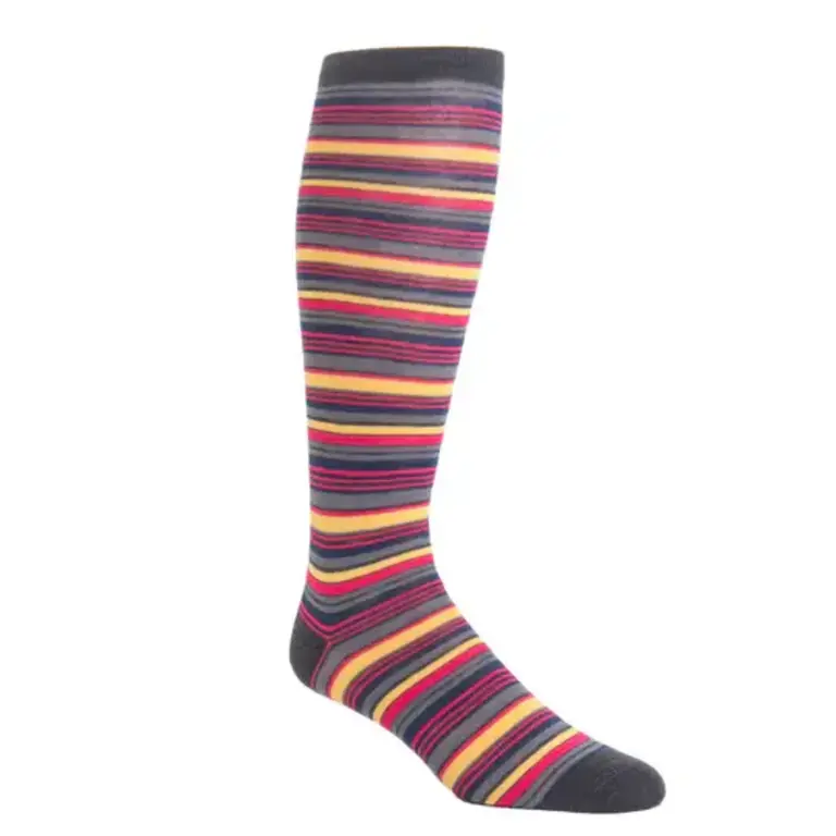 Dapper Classics Dapper Classics - Charcoal, Magenta, Saffron, Cream, and Gray Variegated Stripe - Merino Wool - Over The Calf