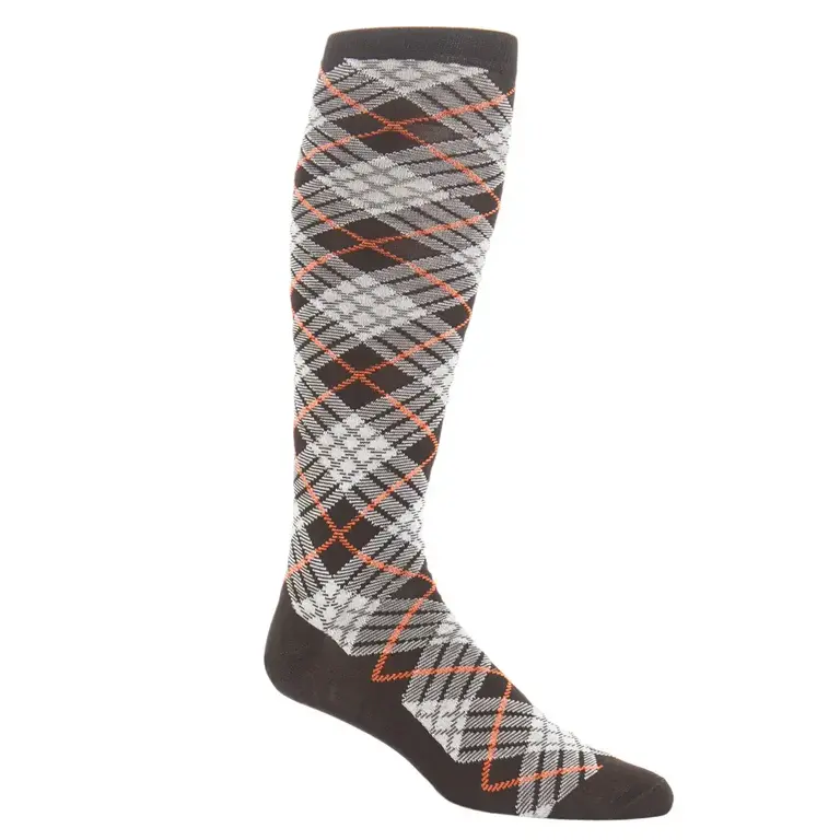 Dapper Classics Dapper Classics - Coffee Brown with Cream/Tigerlily Orange Tartan - Cotton - Over The Calf