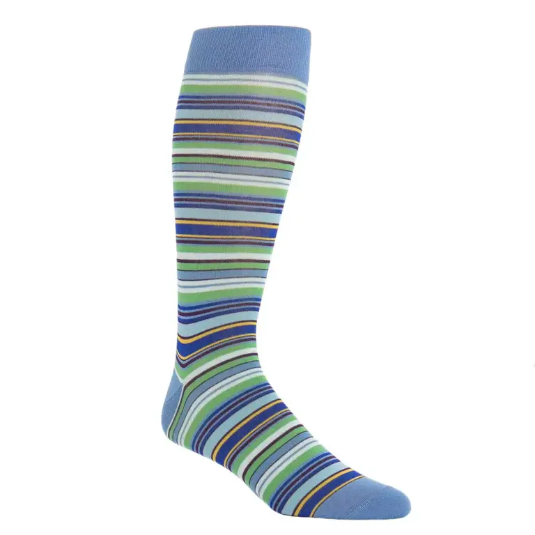 Dapper Classics Dapper Classics - Azure Blue with Grass Green/Yolk/Sky Blue/Navy/Cream Stripe - Cotton - Over The Calf