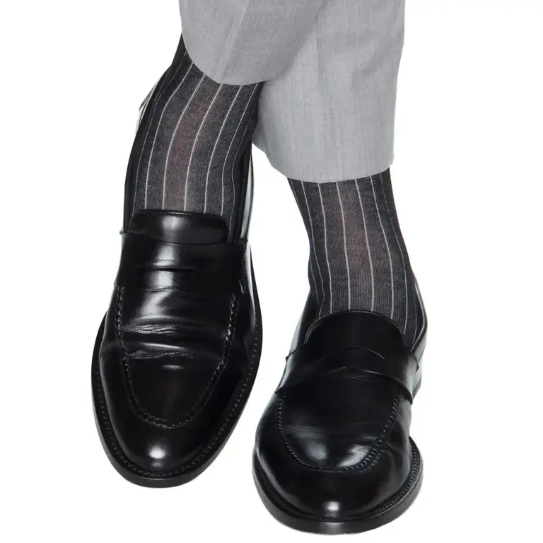 Dapper Classics Dapper Classics - Black with Ash Vertical Stripe - Cotton - Over The Calf