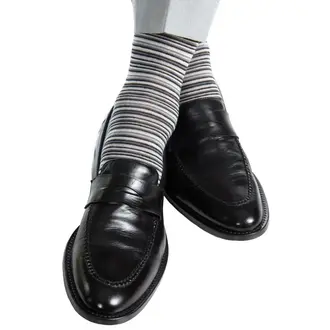 Dapper Classics Dapper Classics - Black With Charcoal/Ash/White Variegated Stripe - Merino Wool - Over The Calf