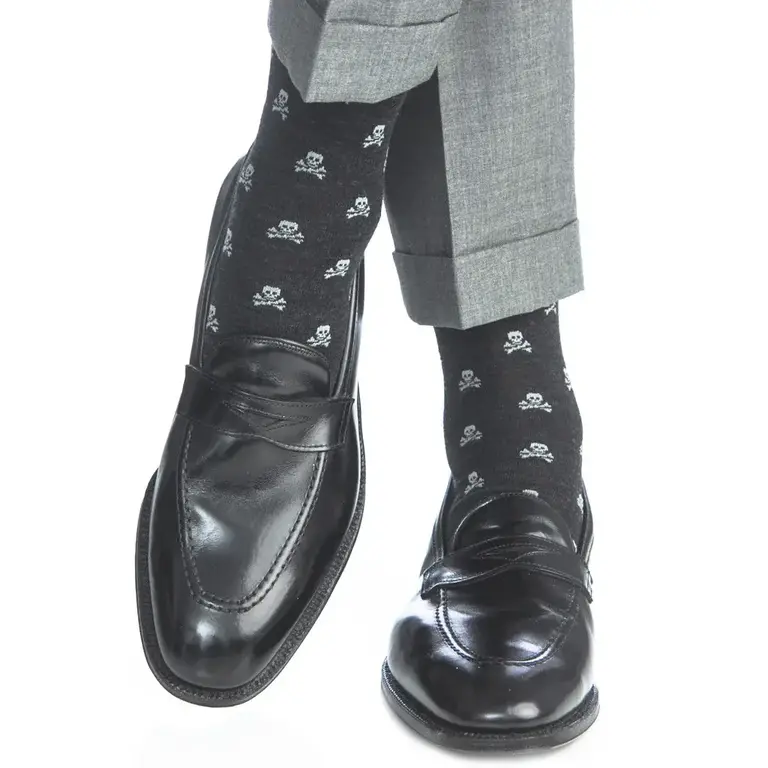 Dapper Classics Dapper Classics - Charcoal with Ash Skull and Crossbones - Merino Wool - Over The Calf