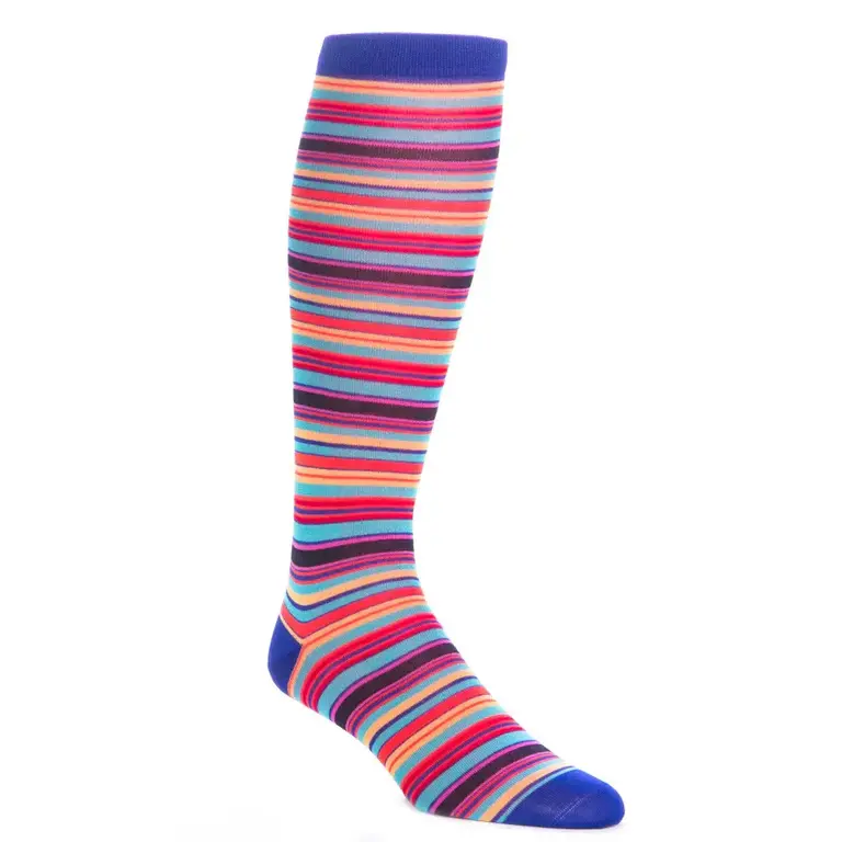 Dapper Classics Dapper Classics - Clematis Blue with Rose/Yolk and Tigerlily Orange Stripe - Cotton - Over The Calf