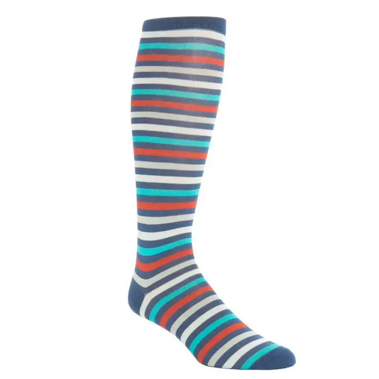 Dapper Classics Dapper Classics - Indigo Blue/Cream/Ceramic/Tigerlily Orange and Tan Quad Stripe - Cotton - Over The Calf