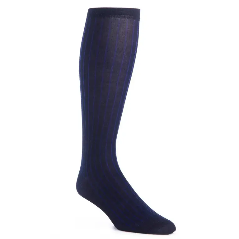 Dapper Classics Dapper Classics - Navy with Clematis Blue Vertical Stripe - Cotton - Over The Calf