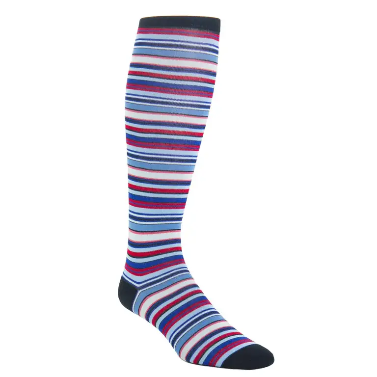 Dapper Classics Dapper Classics - Navy/Sky/Azure Blue/Clematis Blue/Cream/Coral/Red Variegated Stripe - Cotton - Over The Calf