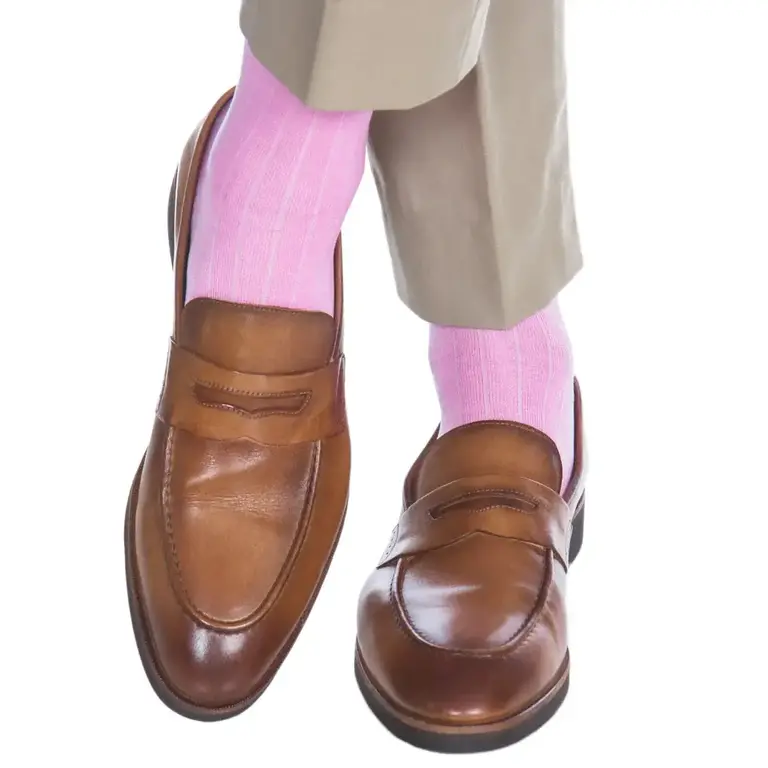 Dapper Classics Dapper Classics - Pink Solid Ribbed - Cotton - Over The Calf