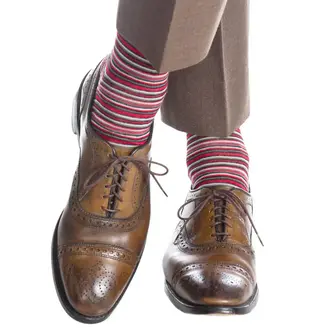 Dapper Classics Dapper Classics - Red With Black/Charcoal/White Variegated Stripe - Merino Wool - Over The Calf