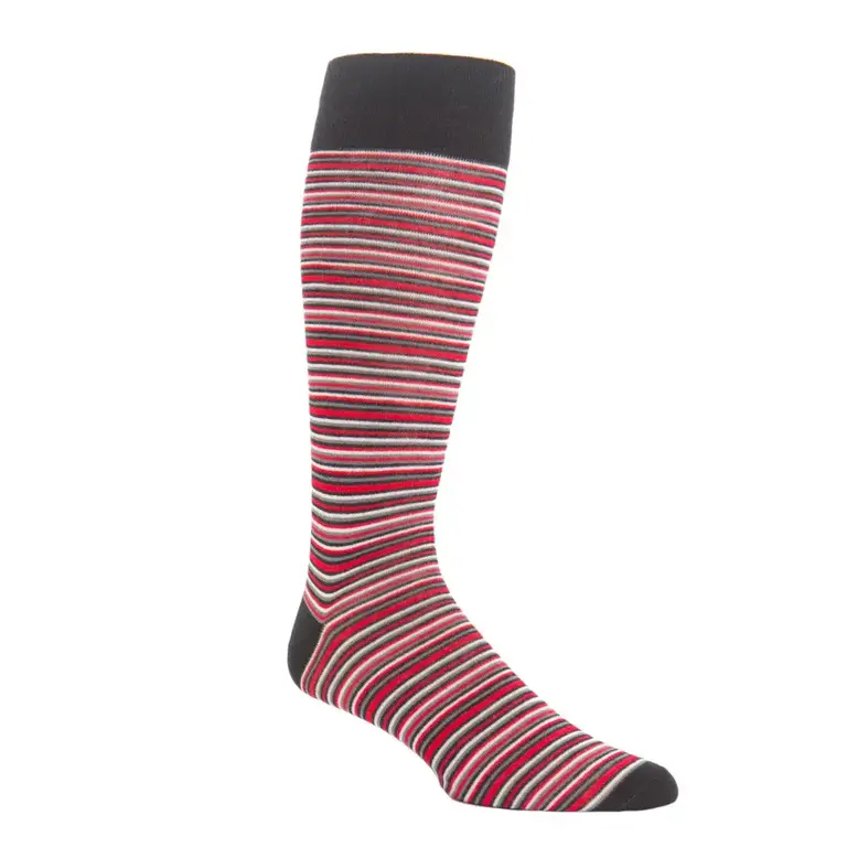 Dapper Classics Dapper Classics - Red With Black/Charcoal/White Variegated Stripe - Merino Wool - Over The Calf