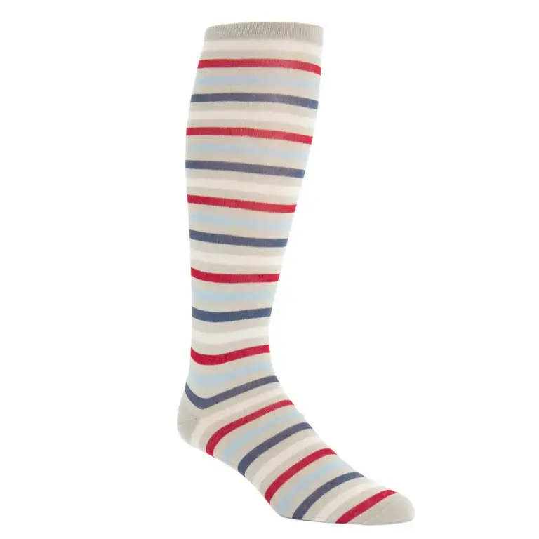 Dapper Classics Dapper Classics - Tan/Cream/Red/Sky Blue/Indigo Blue Quad Stripe - Cotton - Over The Calf