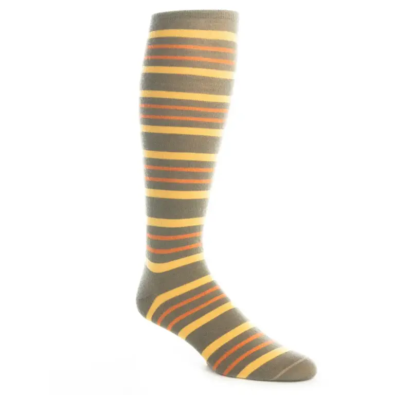 Dapper Classics Dapper Classics - Taupe with Saffron and Burnt Orange Double Stripe - Merino Wool - Over The Calf