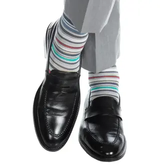 Dapper Classics Dapper Classics - Steel Gray With Azure Blue/Yolk/Coral/Ceramic/Forest Green/Tingerlily Orange/Clematis Blue/Rose Variegated Stripe - Cotton - Over The Calf