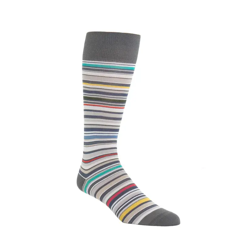 Dapper Classics Dapper Classics - Steel Gray With Azure Blue/Yolk/Coral/Ceramic/Forest Green/Tingerlily Orange/Clematis Blue/Rose Variegated Stripe - Cotton - Over The Calf
