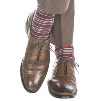 Dapper Classics Dapper Classics - Navy with Brown/Yolk/Red/White/Magenta Stripe - Merino Wool - Over The Calf