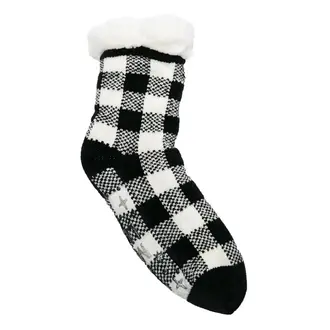 Top It Off TOP IT OFF - Slipper Sock - Black and White Plaid - One Size