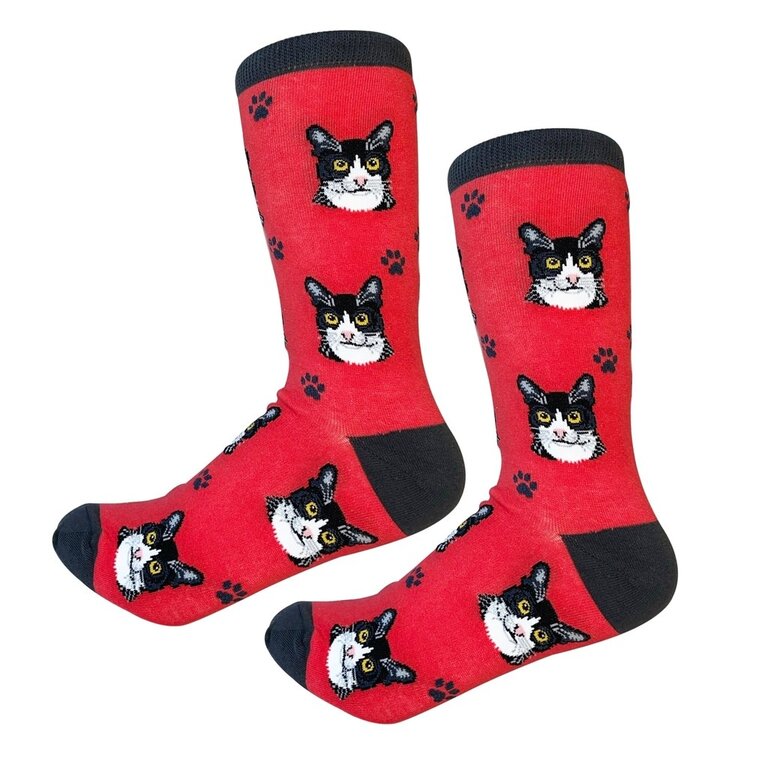 Sock Daddy Sock Daddy - Black and White Cat - Red - Crew - Unisex