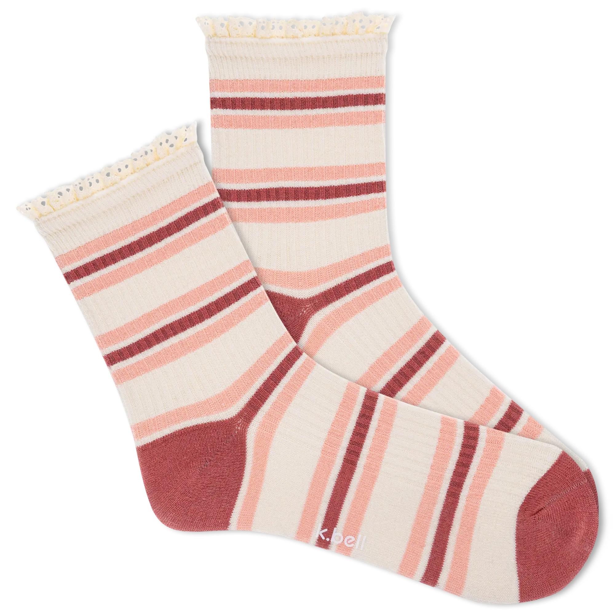K. Bell - Crochet Lace Ribbed - Pink - Ankle - Women's