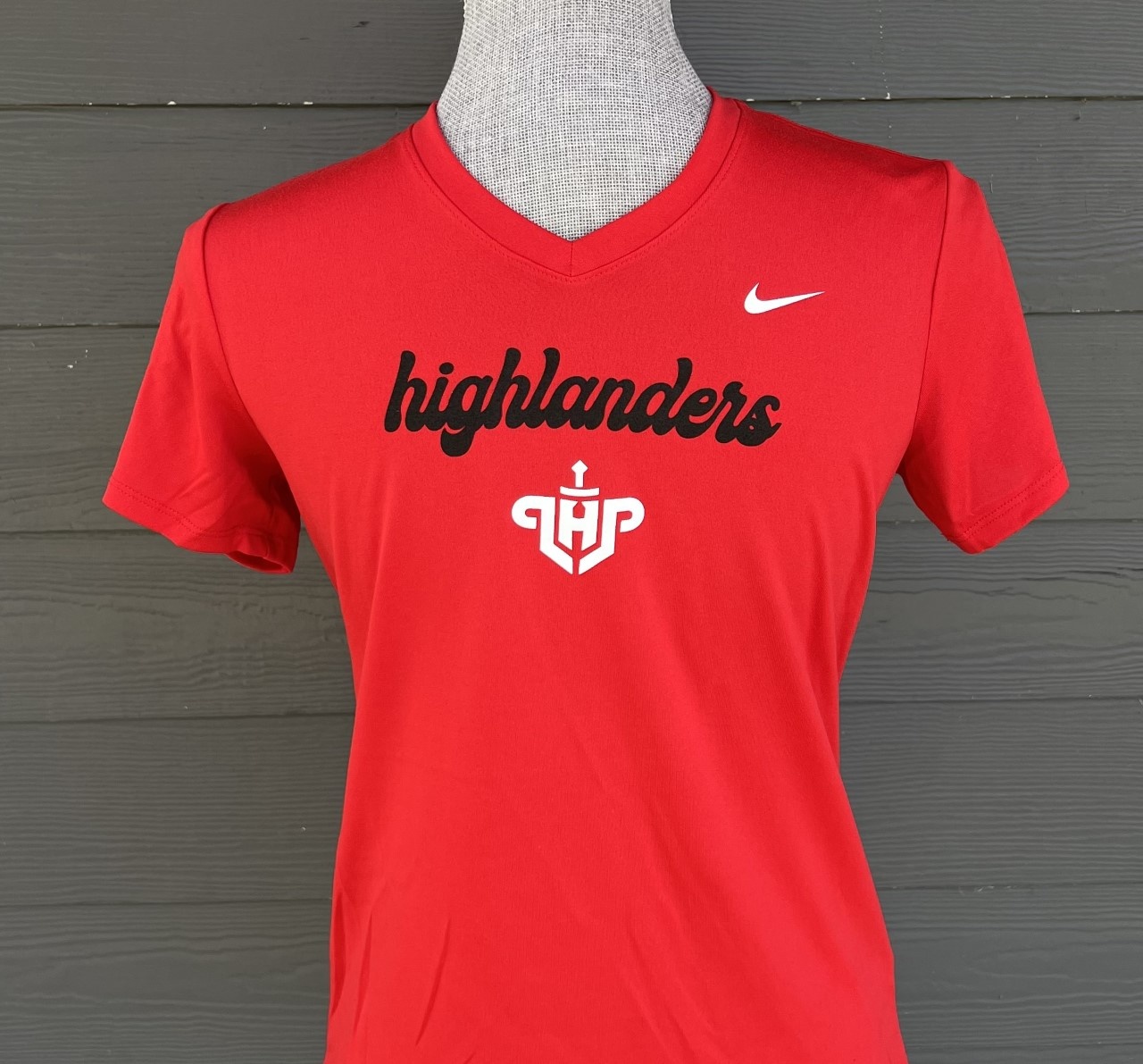 Nike Youth V Neck SS Tee Highlanders over LHP Logo 22