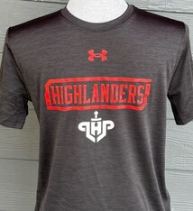 UA Youth Tech Tee UA Logo over Highlanders over LHP Logo SS 23