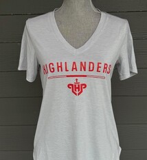 Adult UA Womens V Neck Highlanders over LHP logo SS Tee 24